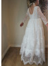 Long Sleeves Ivory Lace Vintage Flower Girl Dress